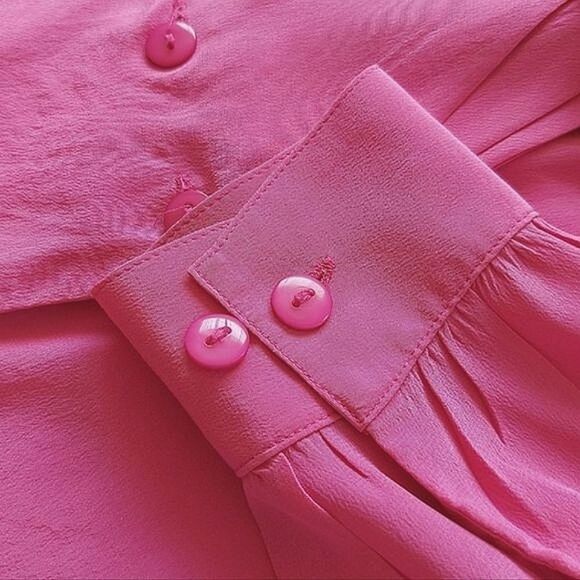 Vtg fuschia silk faux wrap shawl collar blouse - Picture 15 of 15